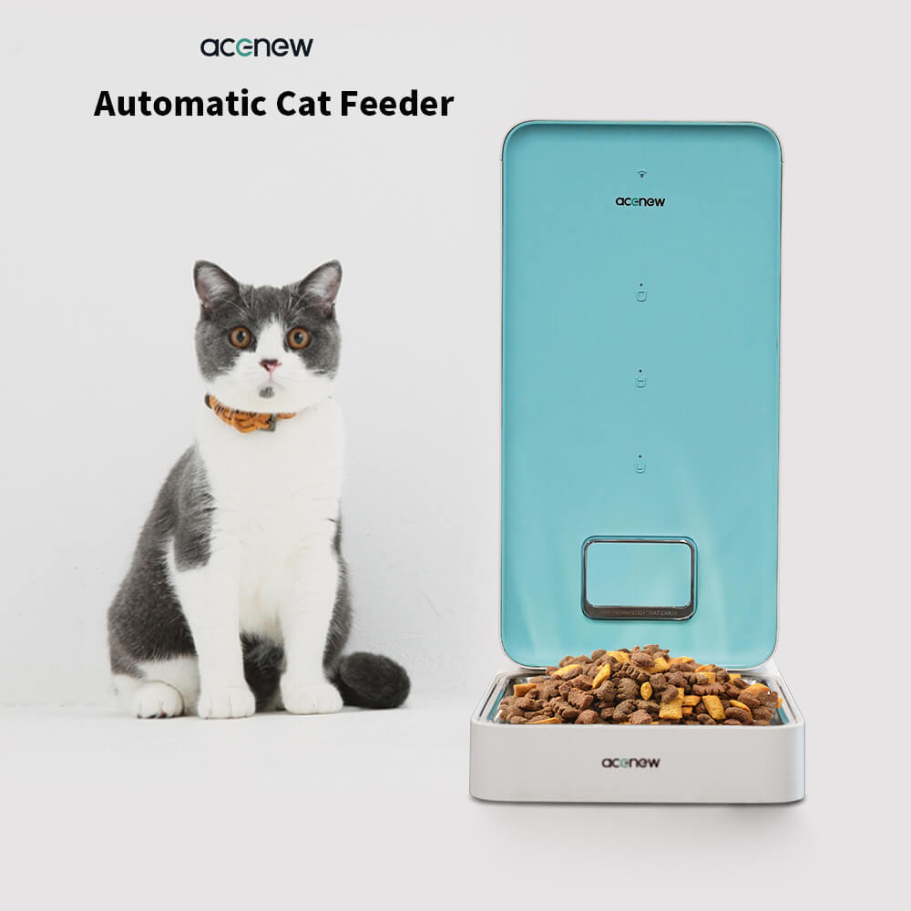 ACENEW Automatic Cat Feeder, 2.4GHz WiFi Automatic Pet Feeder for Cats and Dogs Smart Pet Dry Food Dispenser, Up to 10 Meals per Day, Low Food Reminder, App Control
